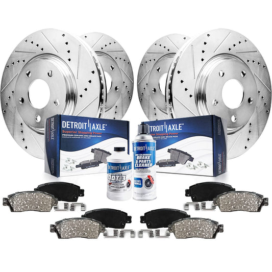 Detroit Axle - Brake Kit for 2014-2019 Nissan Rogue, Drilled & Slotted Brake Rotors Ceramic Brake Pads w/Hardware Replacement :
